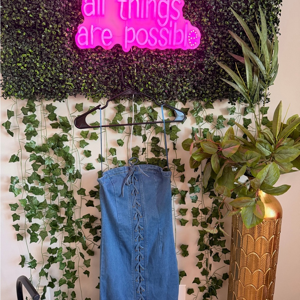 Blue Denim Strapless Dress